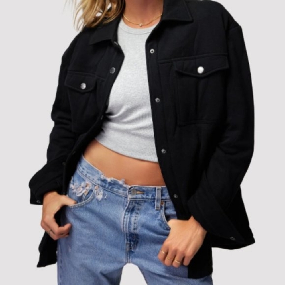 $158 Spiritual Gangster Wave Quilted Shacket Black - Picture 12 of 12